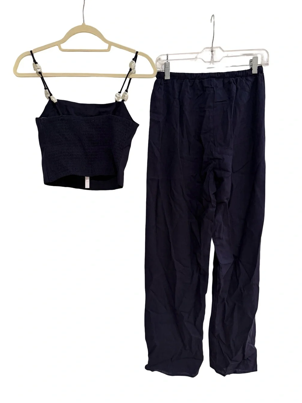 Paper Heart Anthropologie Navy Linen Beaded Cami Pants Set XS NWT